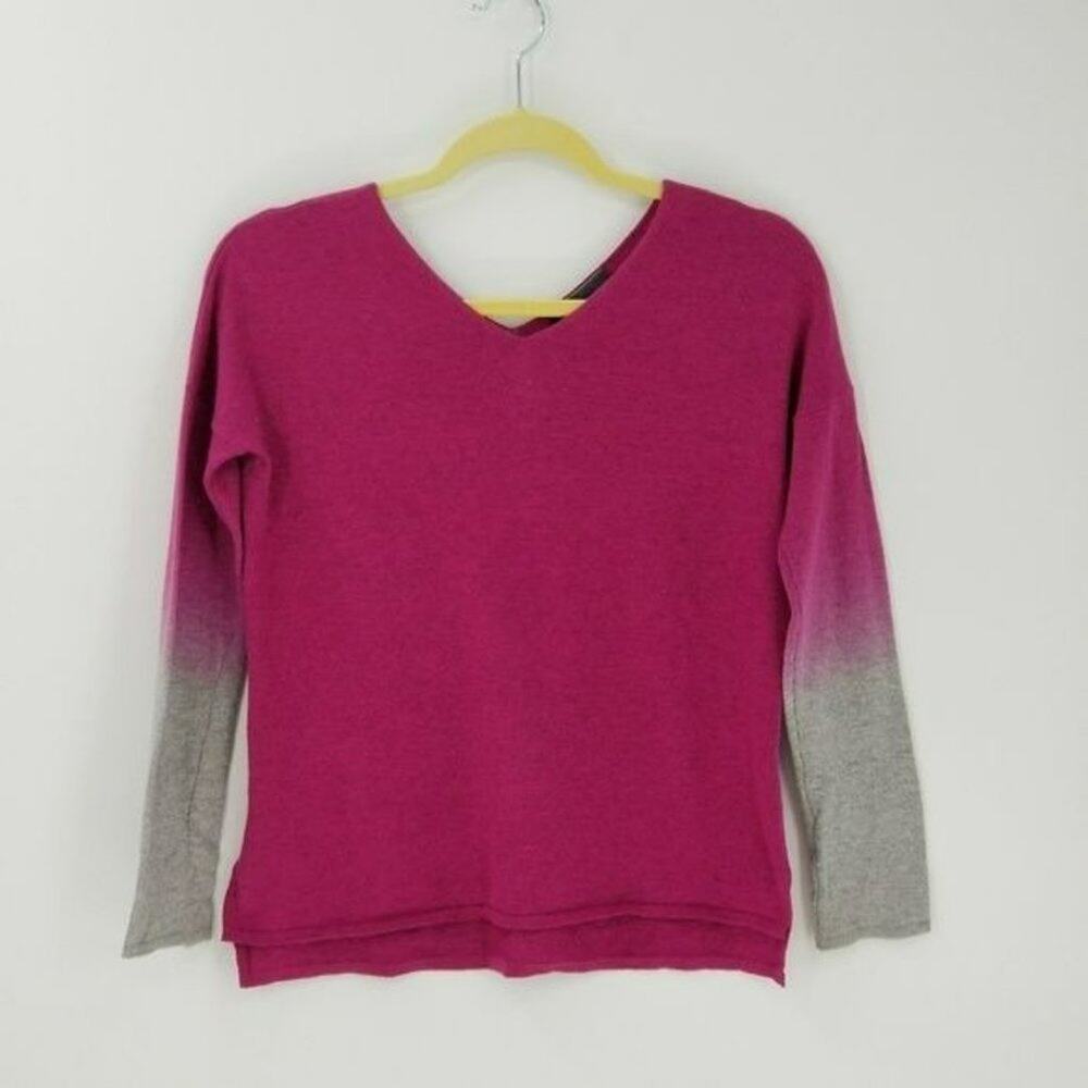 Vince Girls Dip Dye V-Neck Long Sleeve Pullover Sweater Pink Gray Size L / 12